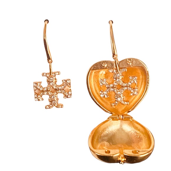 NEW Tory Burch SILVER Hidden Heart Locket Drop Earring Set $225 - Picture 11 of 13